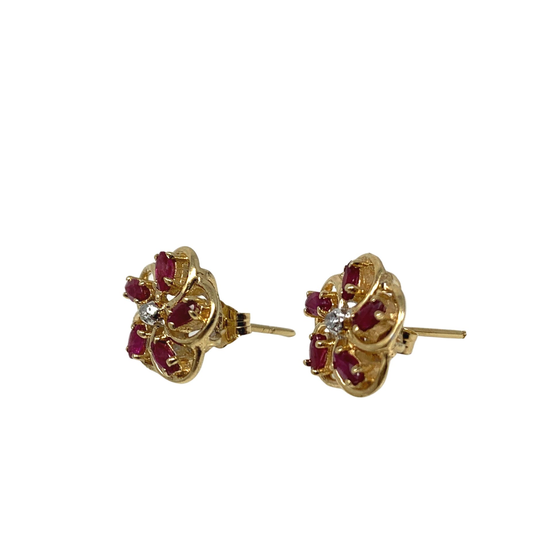 BAIHE Solid 14K Yellow Gold Natural Ruby Diamond Flower Stud Earrings Women  Engagement Fine Jewelry boucle d'oreille kolczyki - AliExpress