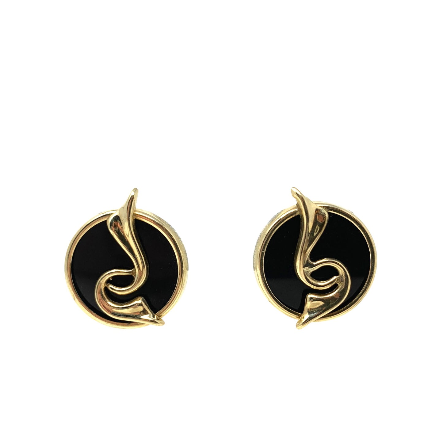 14K Gold Black Onyx Button Earrings