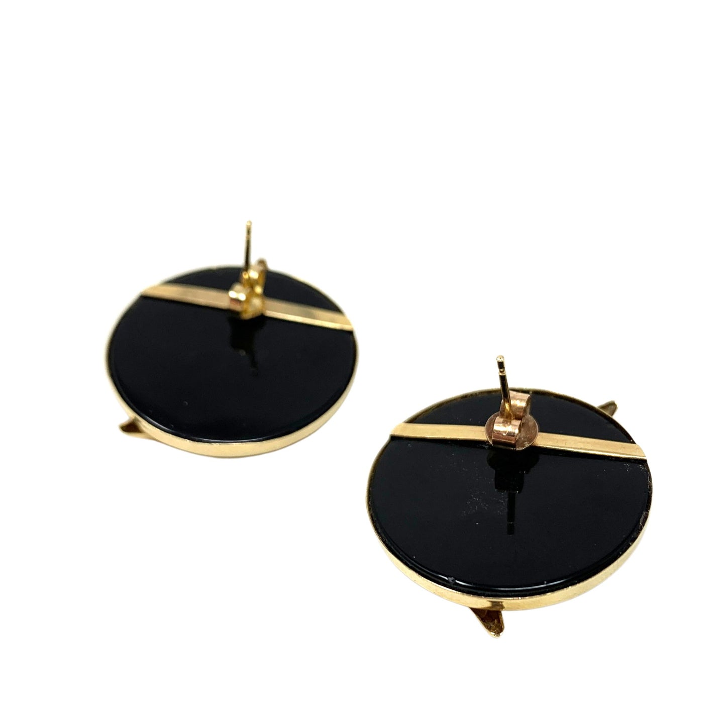 14K Gold Black Onyx Button Earrings