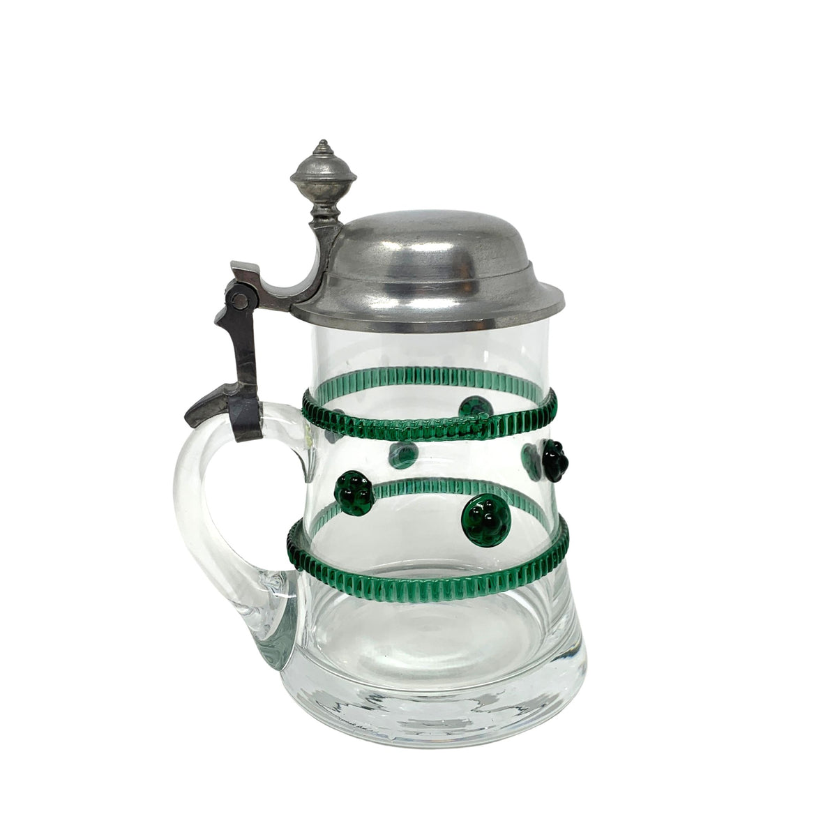 Theresienthal Glass Beer Stein With Green Glass Prunts