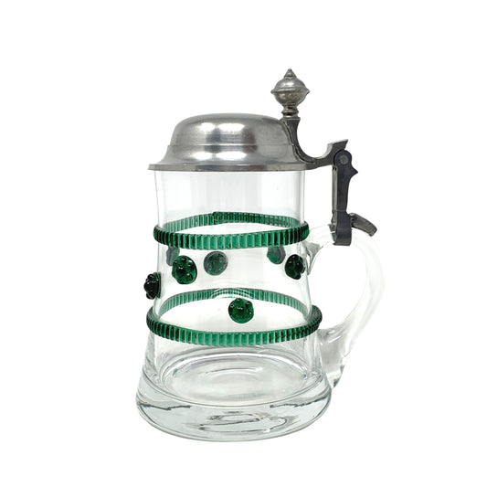 Theresienthal Glass Beer Stein With Green Glass Prunts