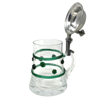 Theresienthal Glass Beer Stein With Green Glass Prunts