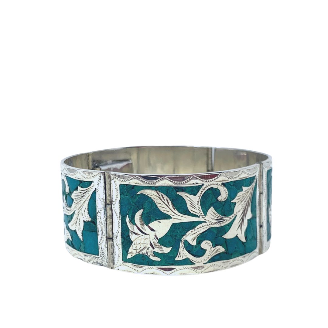Sterling Silver & Turquoise Handmade Hinged Cuff Bracelet