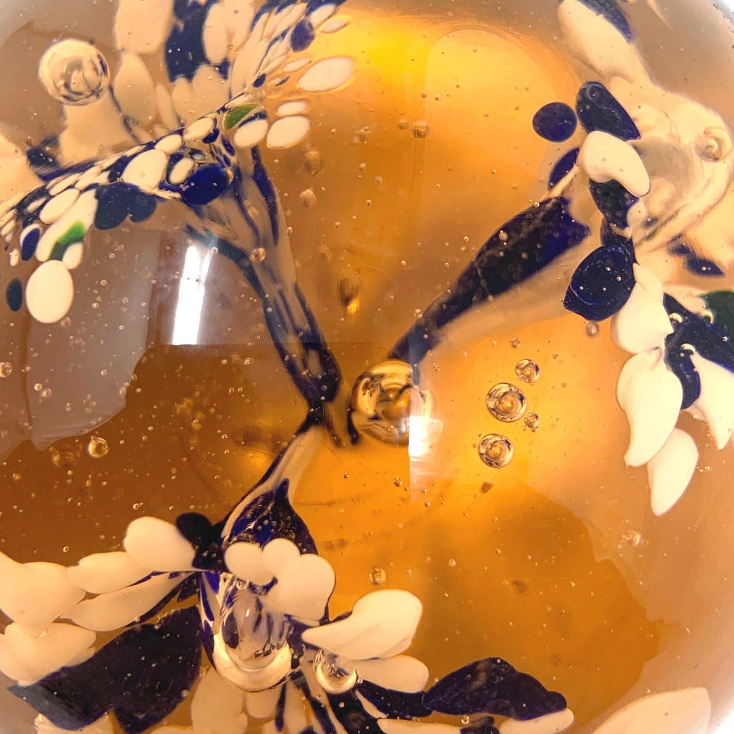 Murano Rare Golden Art Glass Floral Paperweight