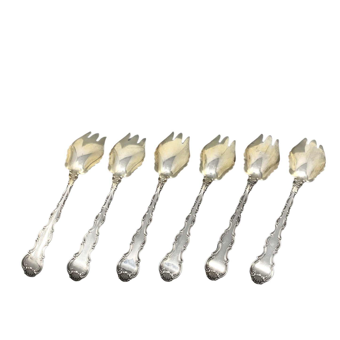 Gorham Strasbourg Sterling Silver Gold Washed Ice Cream Forks (6)