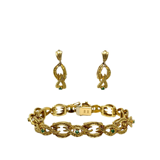 Stella Brev 18K Gold Emerald Bracelet & Earrings Set