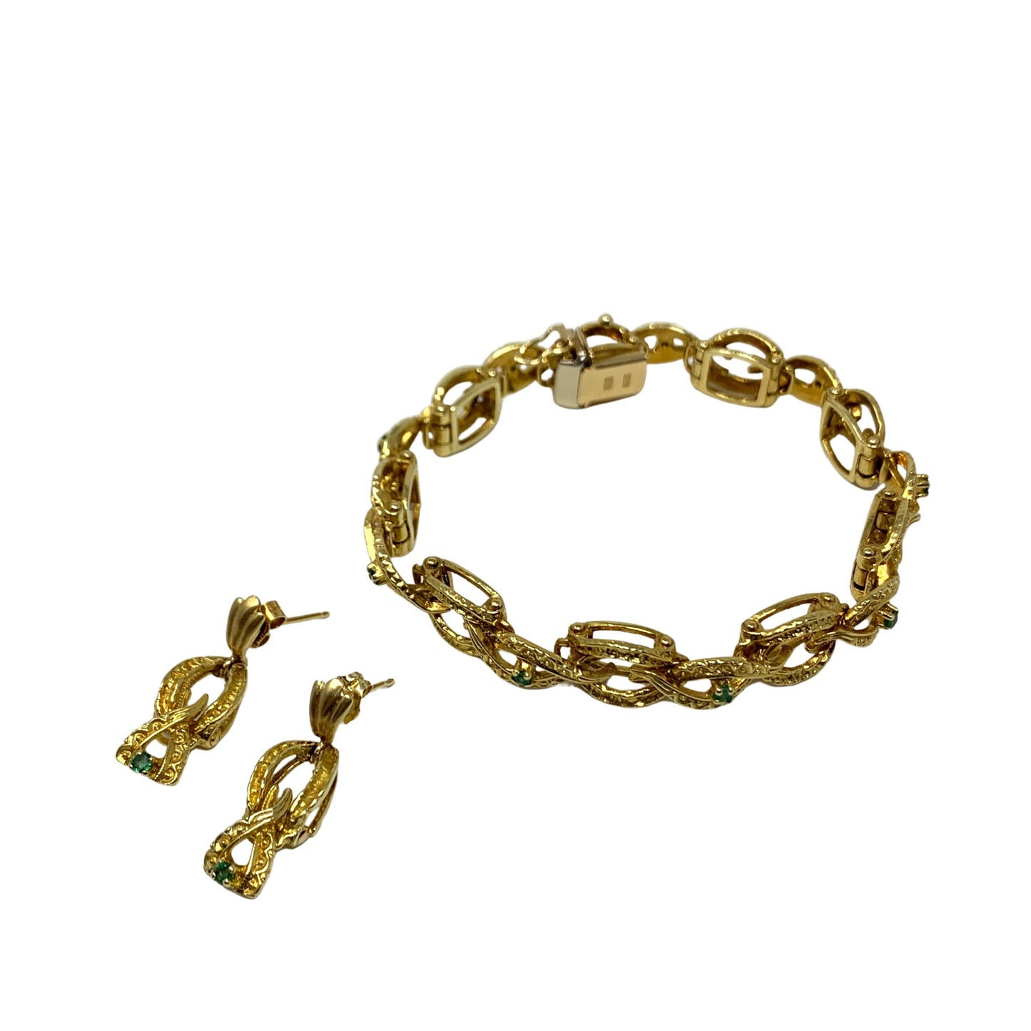 Stella Brev 18K Gold Emerald Bracelet & Earrings Set
