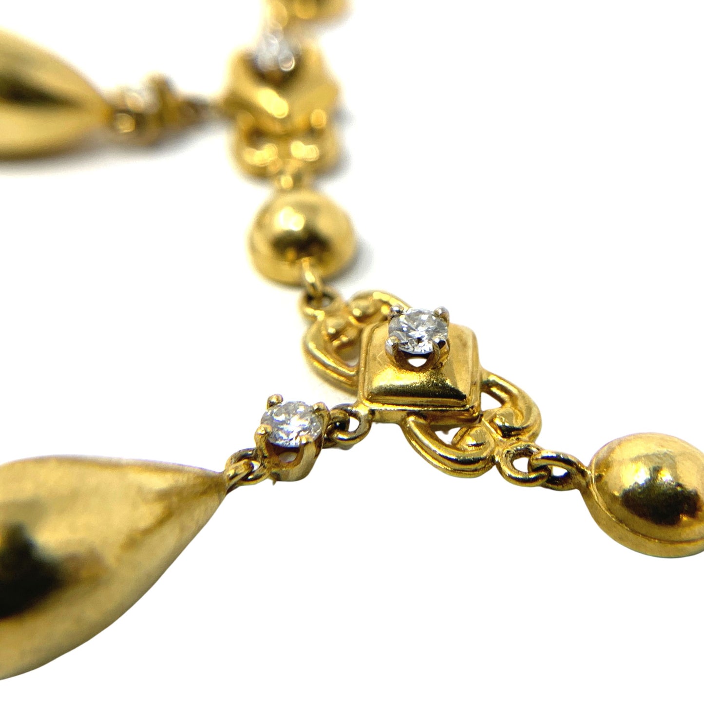 14K Gold Diamond 14" Choker Tear Drop Necklace