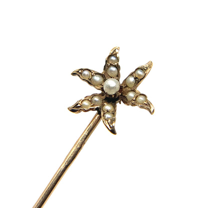 10K Gold Pearl Star Stick Pin