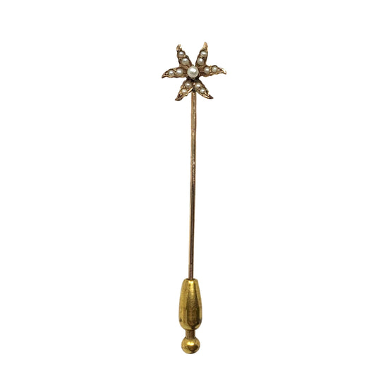 10K Gold Pearl Star Stick Pin