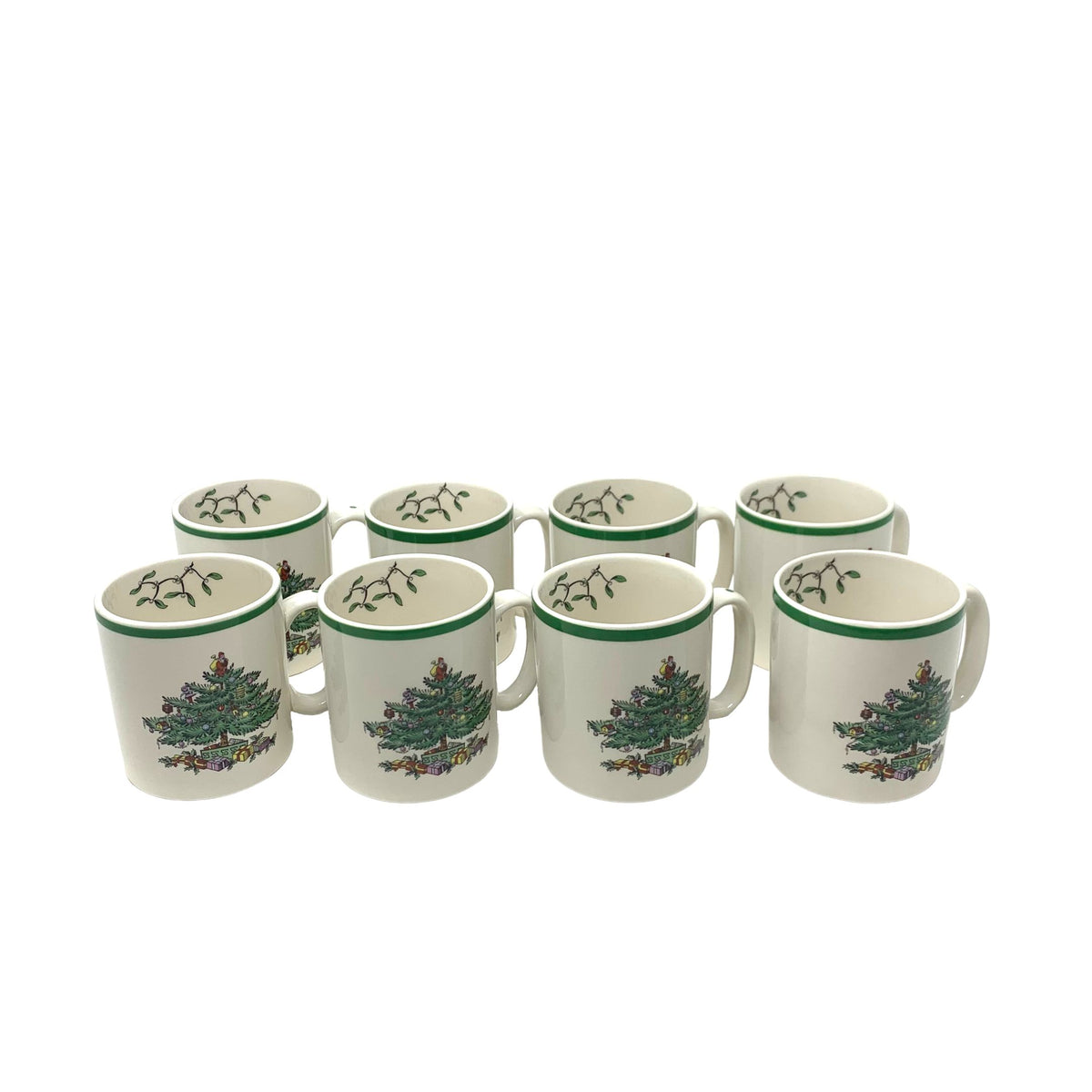 Spode Christmas Tree Green Trim Mugs (8)