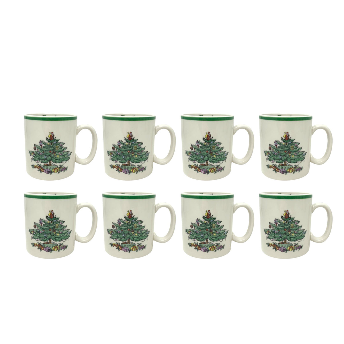 Spode Christmas Tree Green Trim Mugs (8)