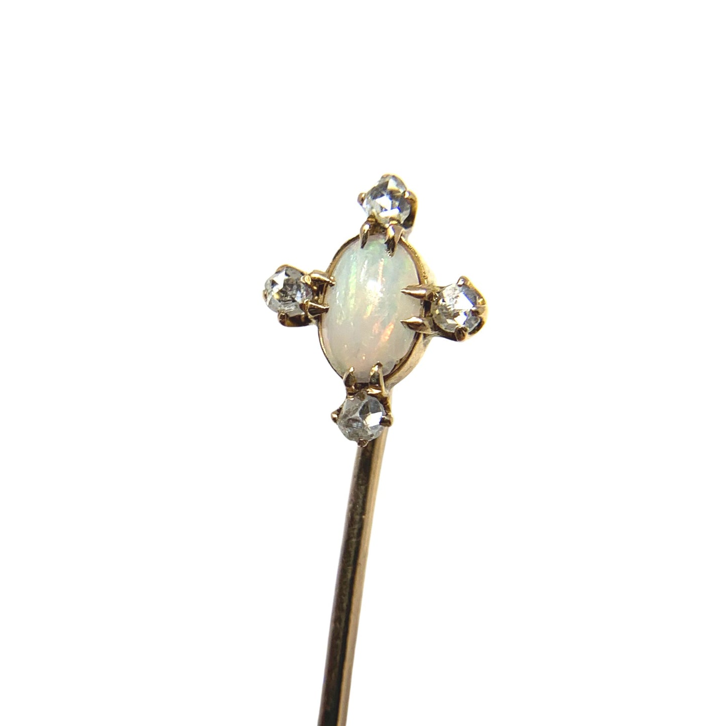 10K Gold Opal & Diamond Stick Pin