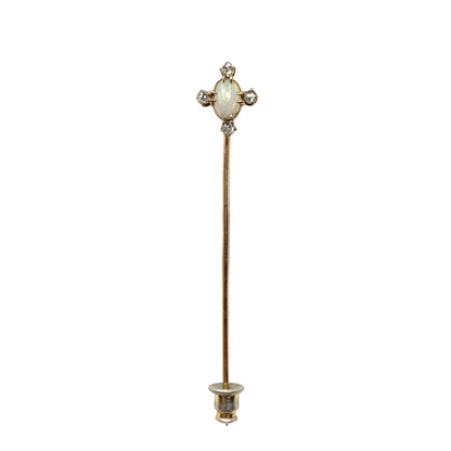 10K Gold Opal & Diamond Stick Pin