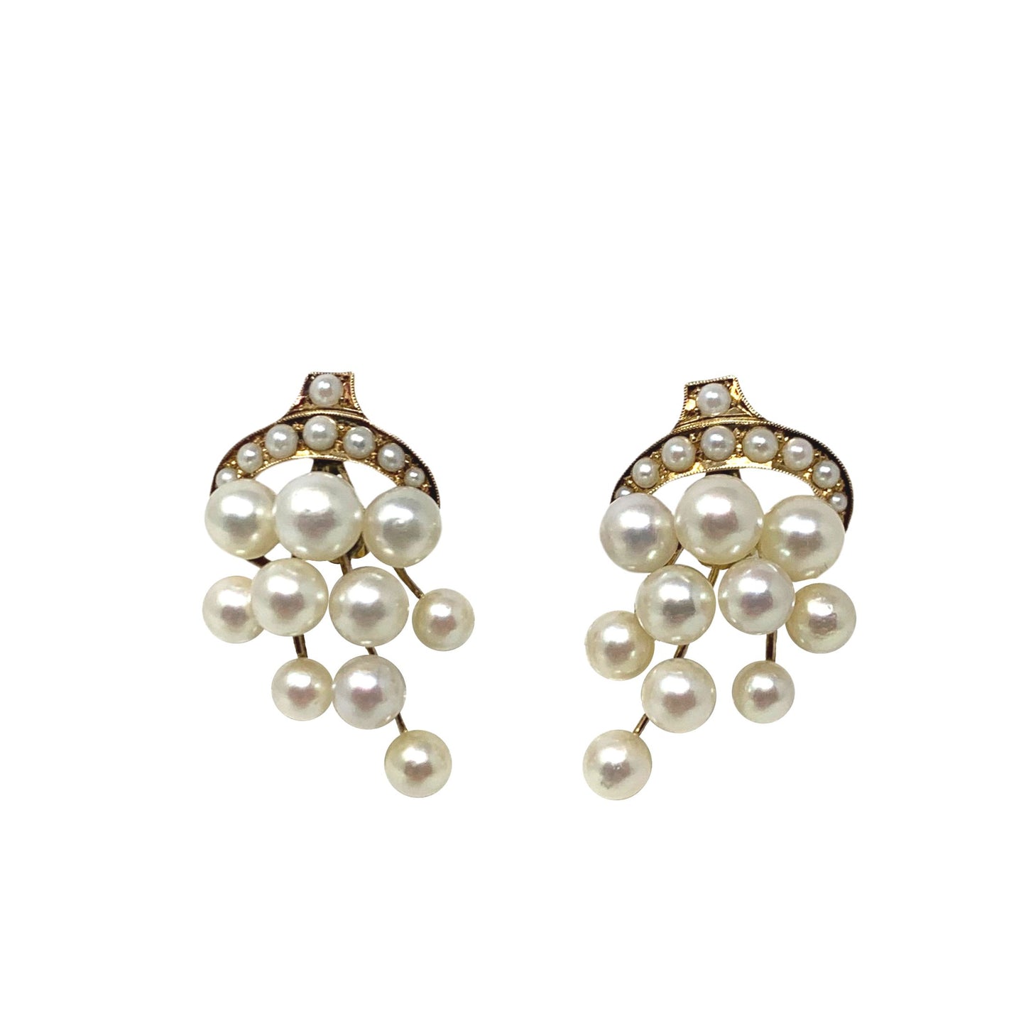 14K Gold Vintage Pearl Grape Cluster Earrings