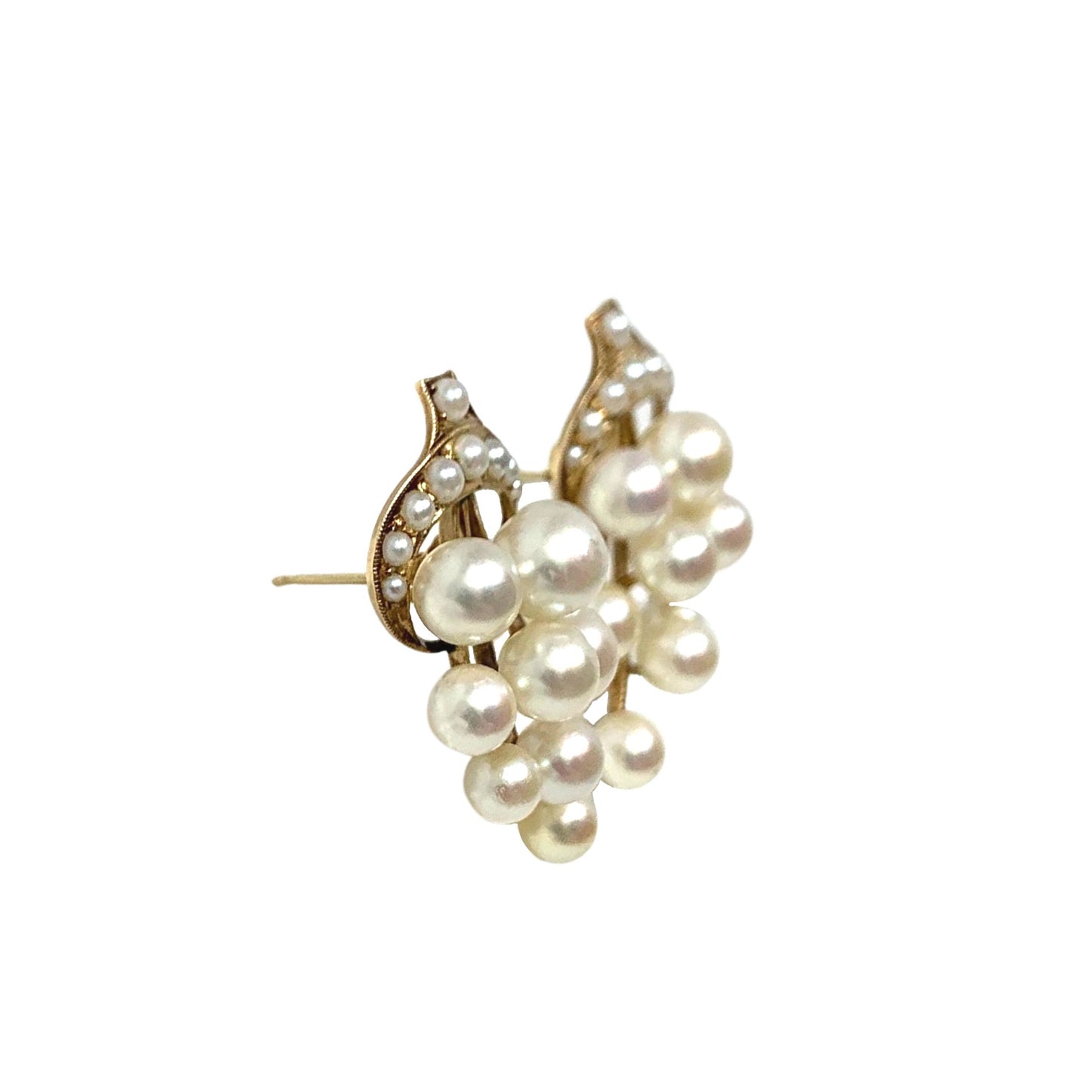 14K Gold Vintage Pearl Grape Cluster Earrings