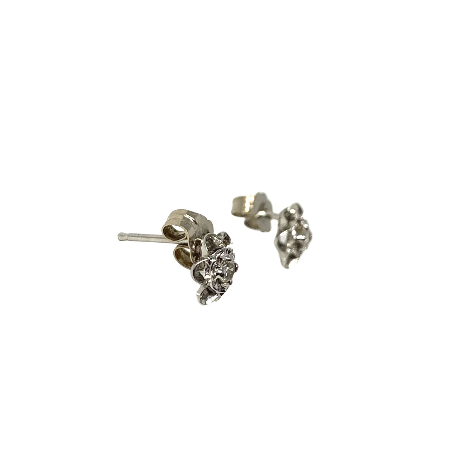 14K White Gold Diamond (.08TCW) Flower Stud Earrings