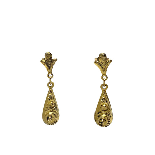 14K Gold Scroll Teardrop Earrings