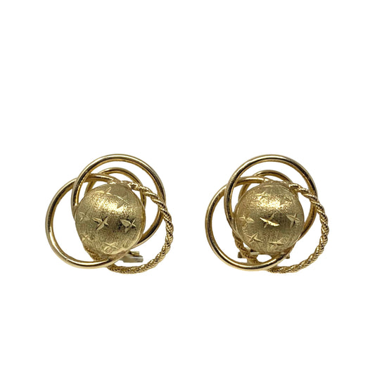 14K Gold Planetary Triple Ring Omega Earrings