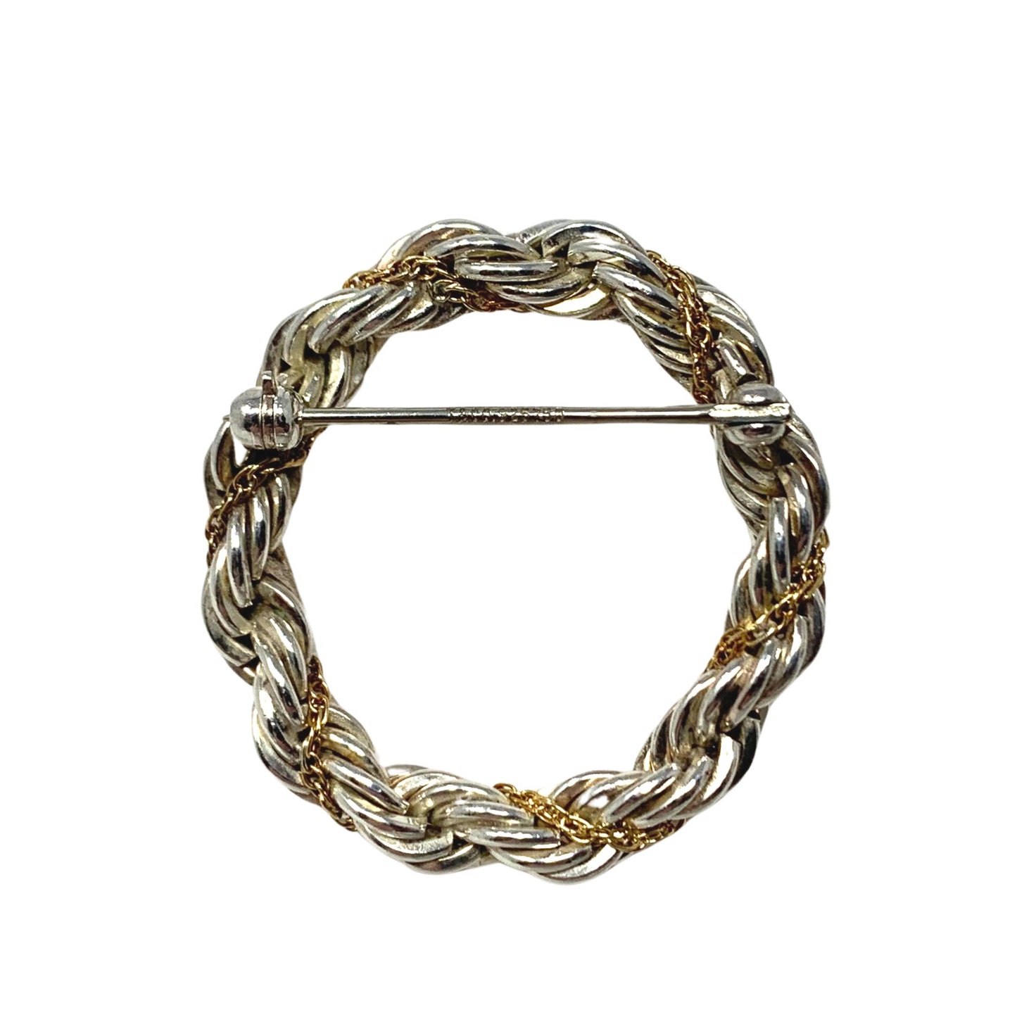 Tiffany & Co 14K Gold/ Sterling Circle Rope Wreath Brooch