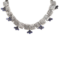 Sterling & Tanzanite Tribal Indian 16” Toggle Choker Necklace
