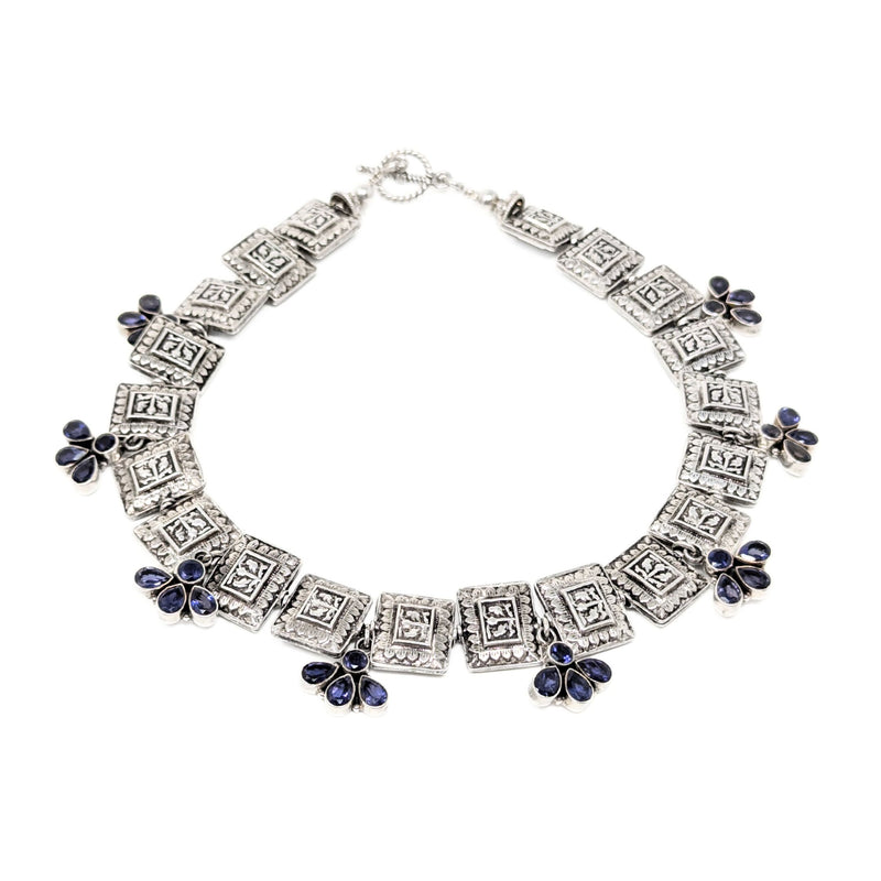 Sterling & Tanzanite Tribal Indian 16” Toggle Choker Necklace