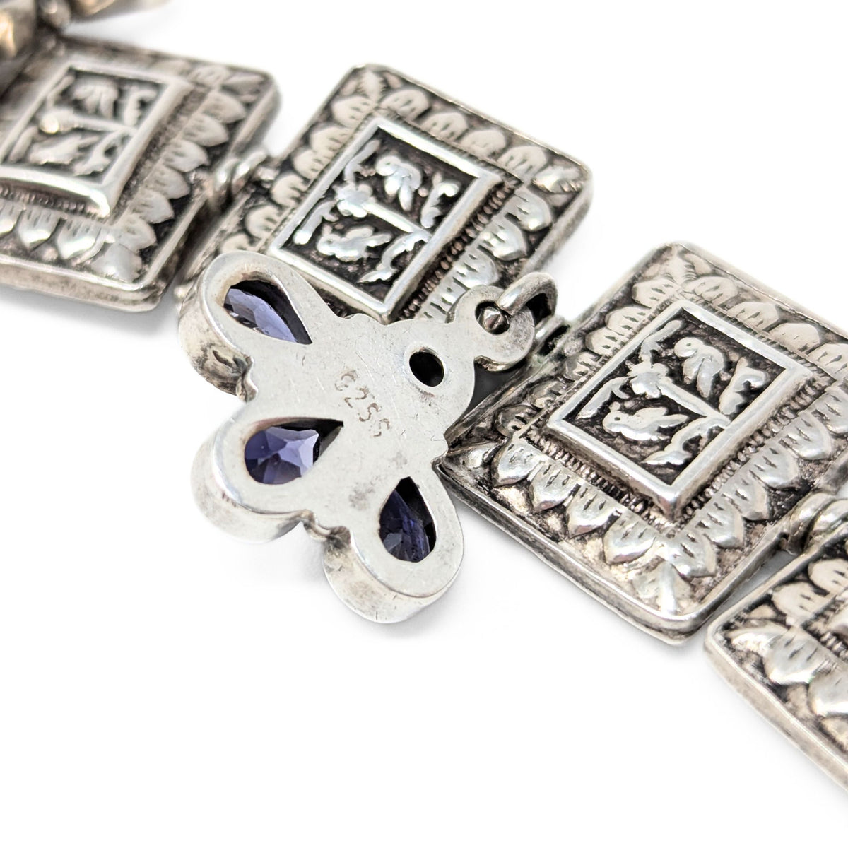 Sterling & Tanzanite Tribal Indian 16” Toggle Choker Necklace