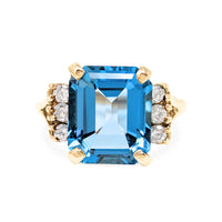 14K Gold Blue Topaz & Diamond Ring - Size 8.5