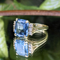 14K Gold Blue Topaz & Diamond Ring - Size 8.5