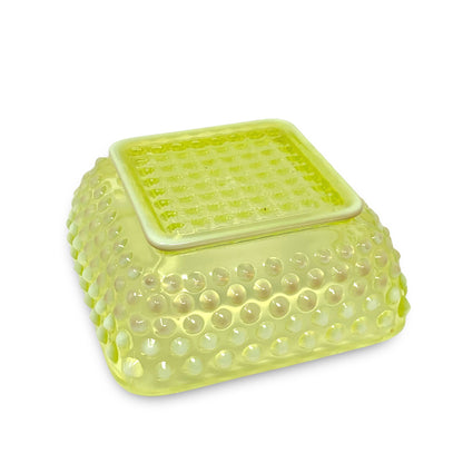Imperial Glass Hobnail Dewdrop Opalescent Uranium Glass Covered Candy Dish