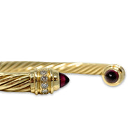 14K Gold Diamond & Garnet Cable Cuff Bracelet