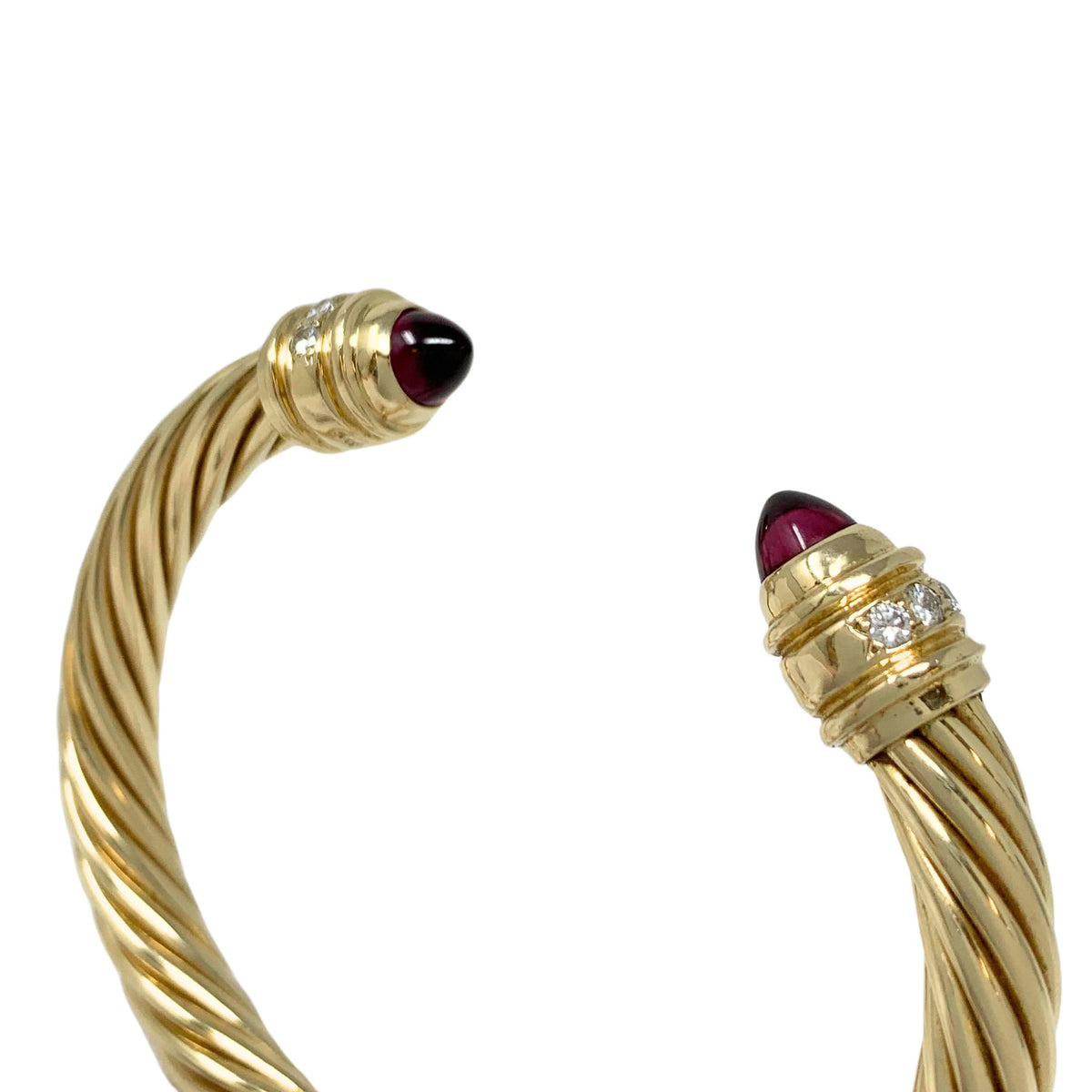 14K Gold Diamond & Garnet Cable Cuff Bracelet