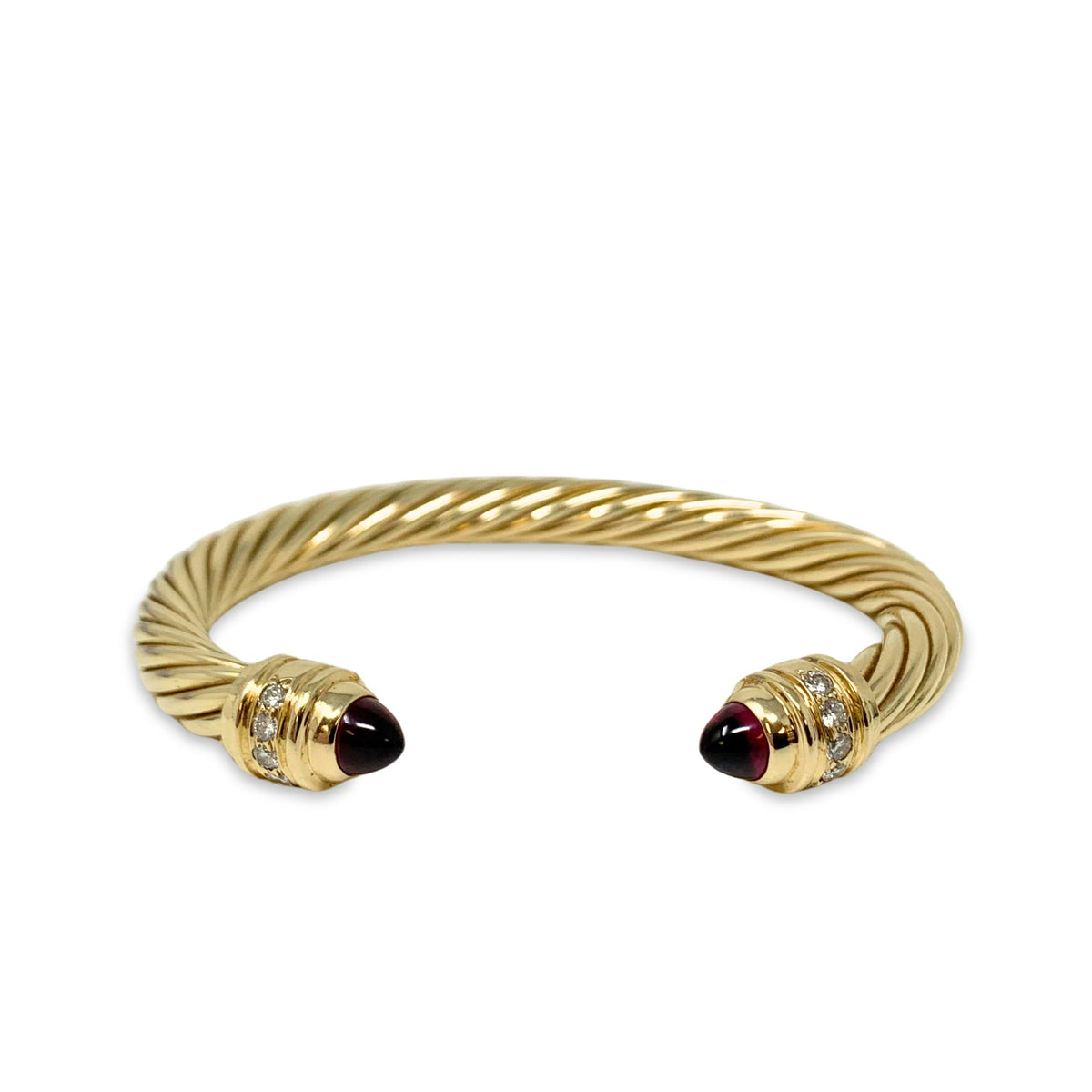 14K Gold Diamond & Garnet Cable Cuff Bracelet