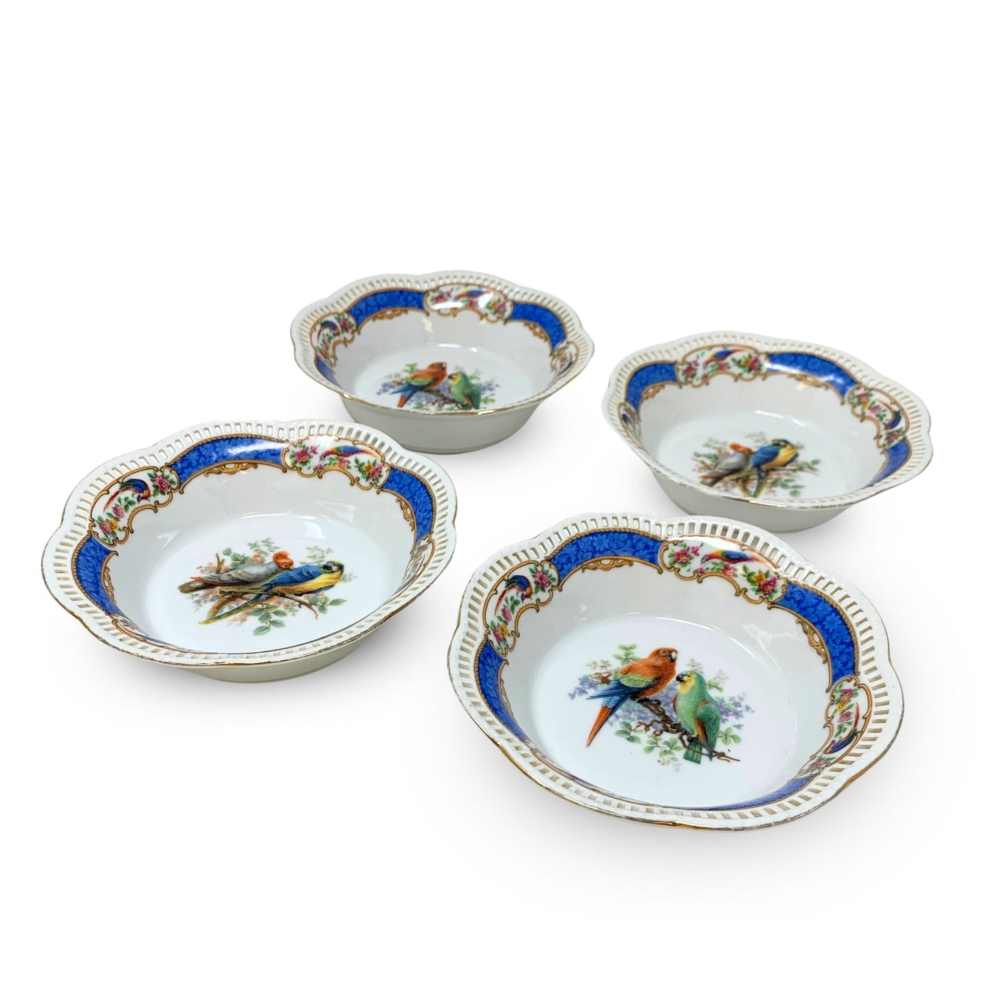 Schumann Bavarian Reticulated Porcelain Parrot Bowls (4)