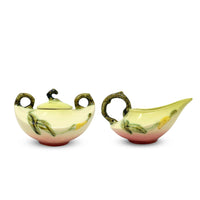 Hull Pottery Woodland Chartreuse/Pink Lily Creamer & Lidded Sugar Bowl