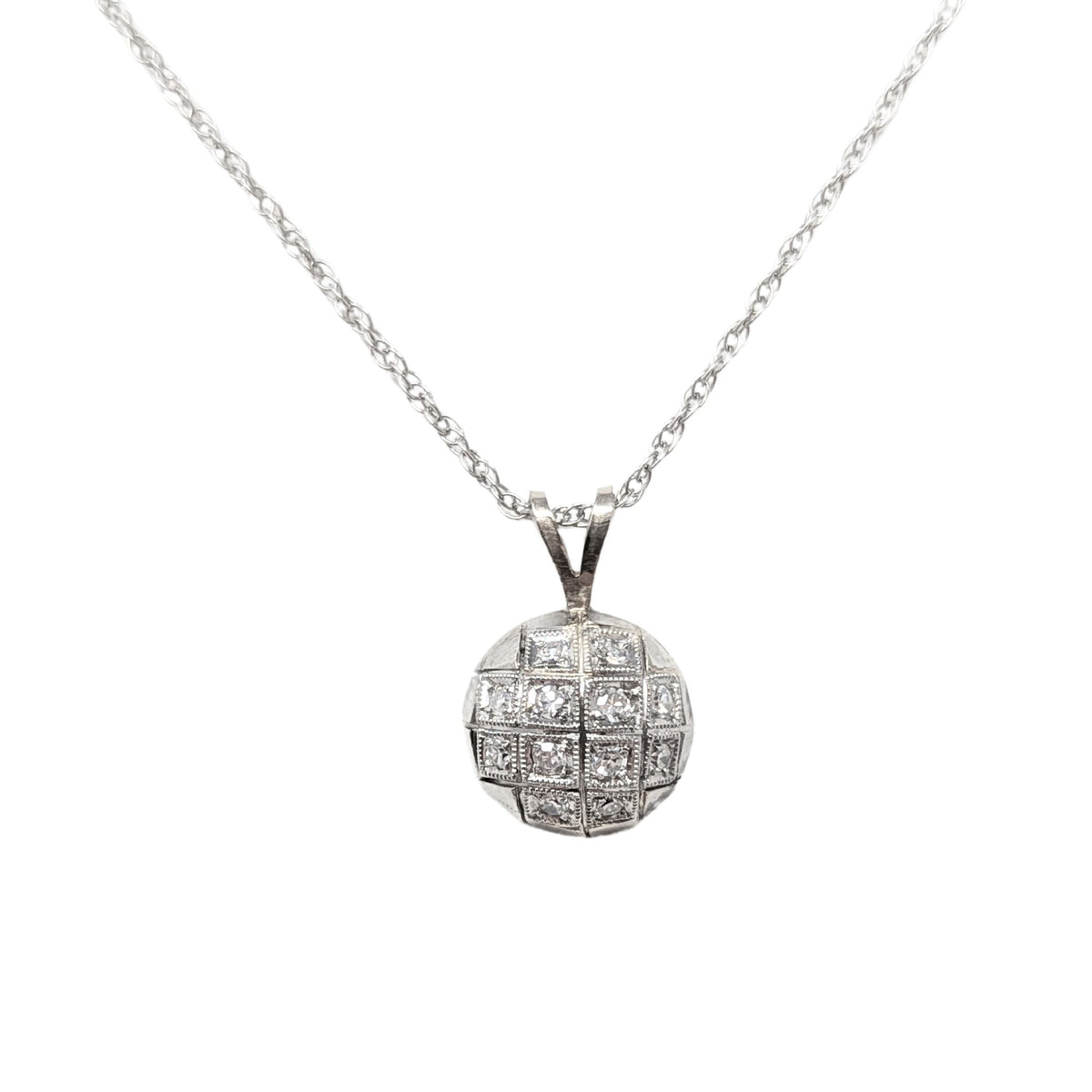 14K White Gold Diamond Ball 16" Necklace