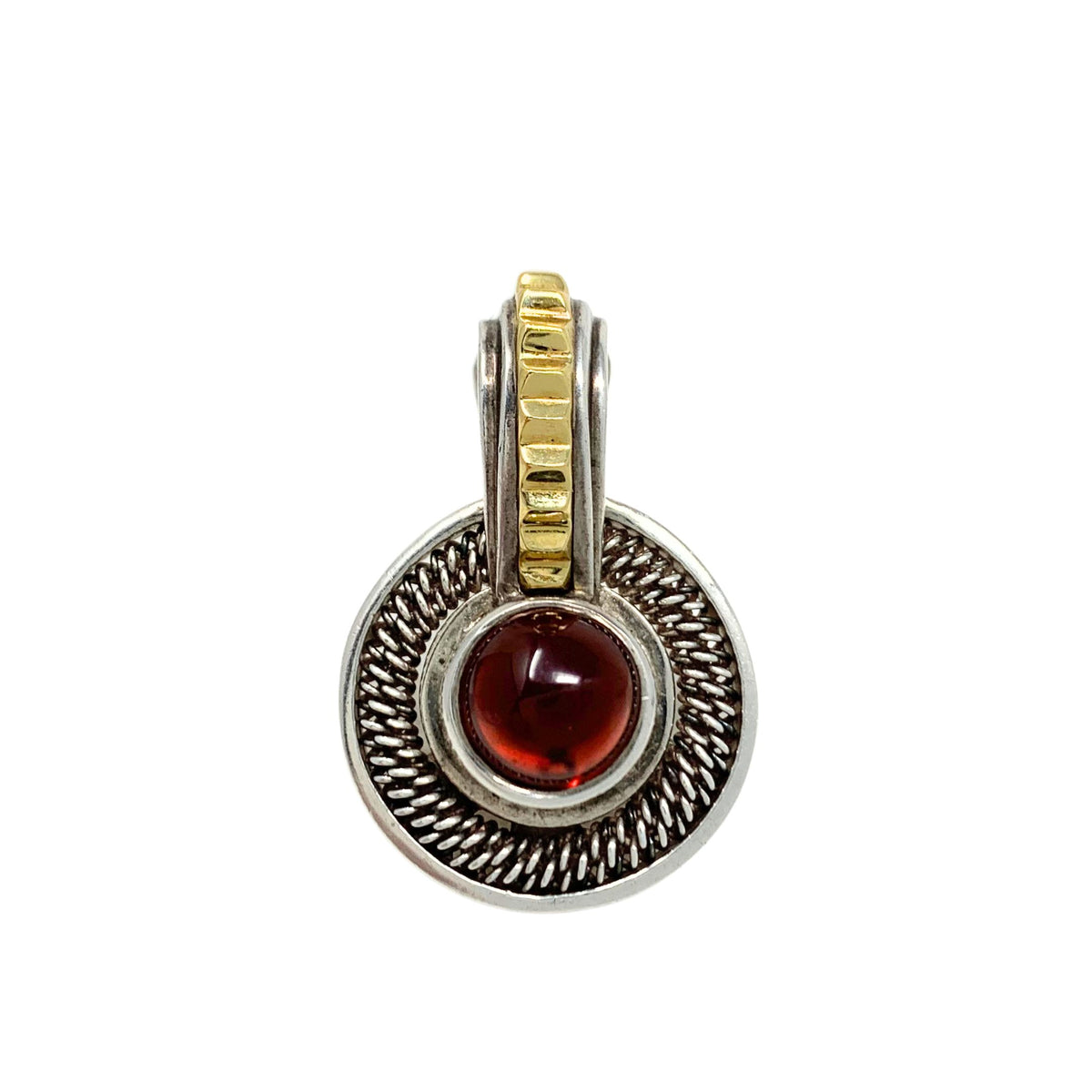 Sterling Silver & 18K Gold Designer Cabochon Garnet Pendant