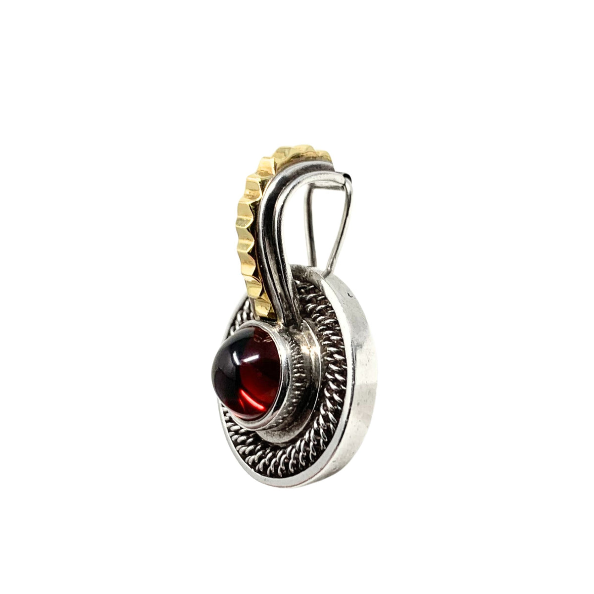 Sterling Silver & 18K Gold Designer Cabochon Garnet Pendant