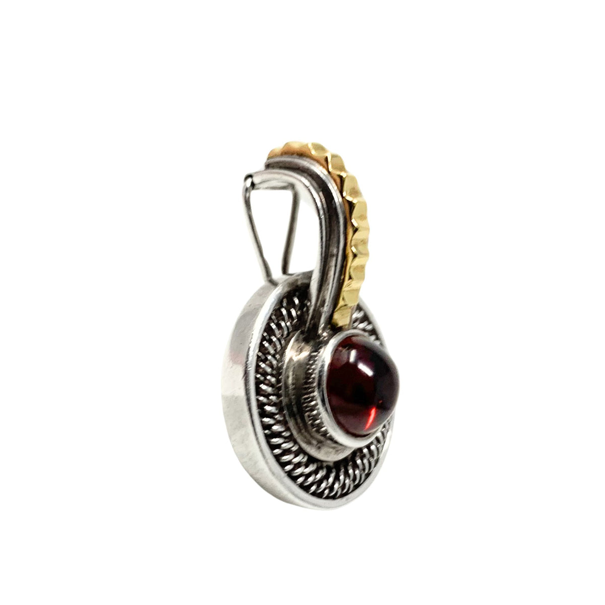 Sterling Silver & 18K Gold Designer Cabochon Garnet Pendant