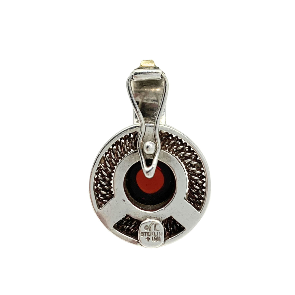 Sterling Silver & 18K Gold Designer Cabochon Garnet Pendant