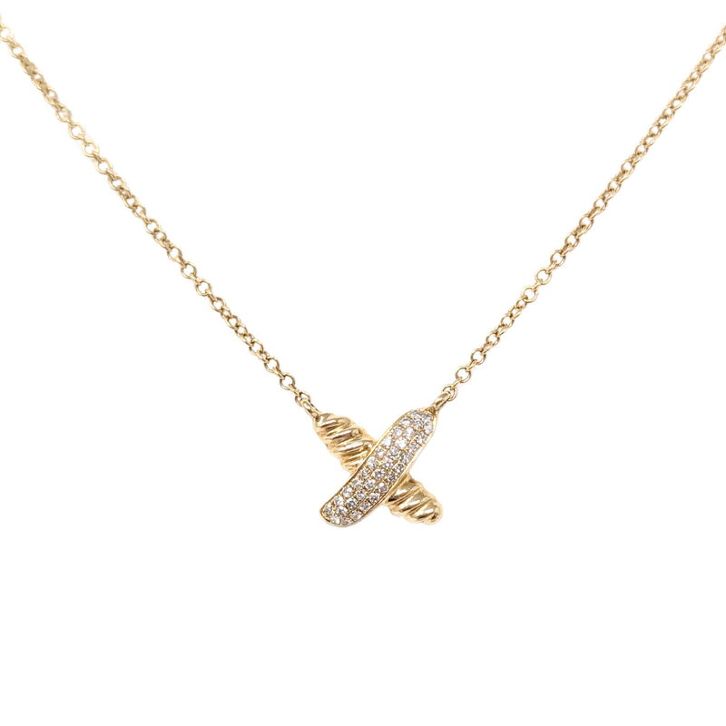 14K Gold Adjustable Diamond X Necklace (15"-17.5")