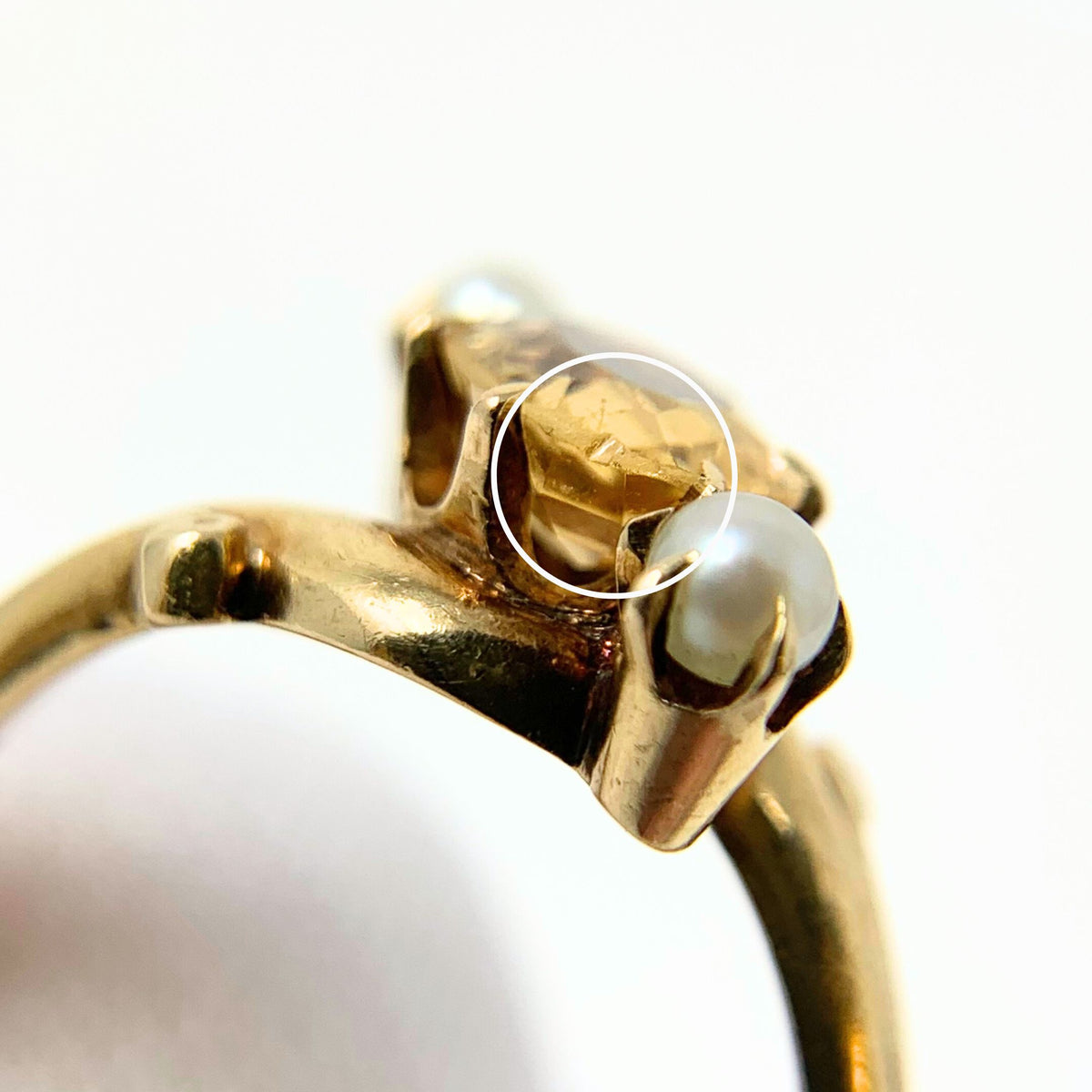 14K Gold Citrine & Pearl Ring - Size 4.25