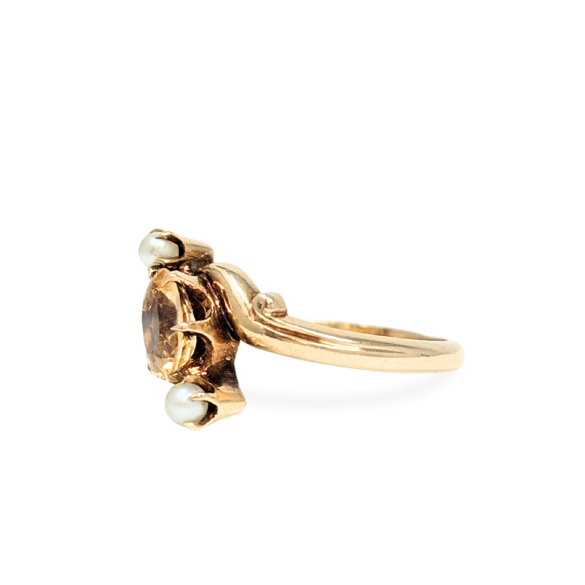 14K Gold Citrine & Pearl Ring - Size 4.25