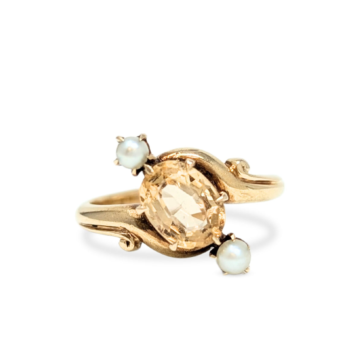 14K Gold Citrine & Pearl Ring - Size 4.25