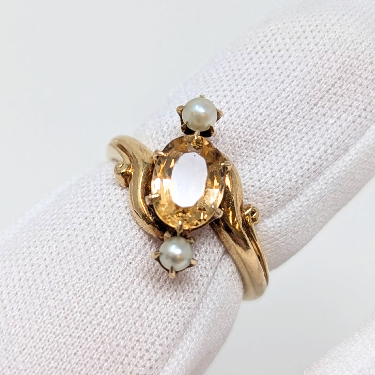 14K Gold Citrine & Pearl Ring - Size 4.25