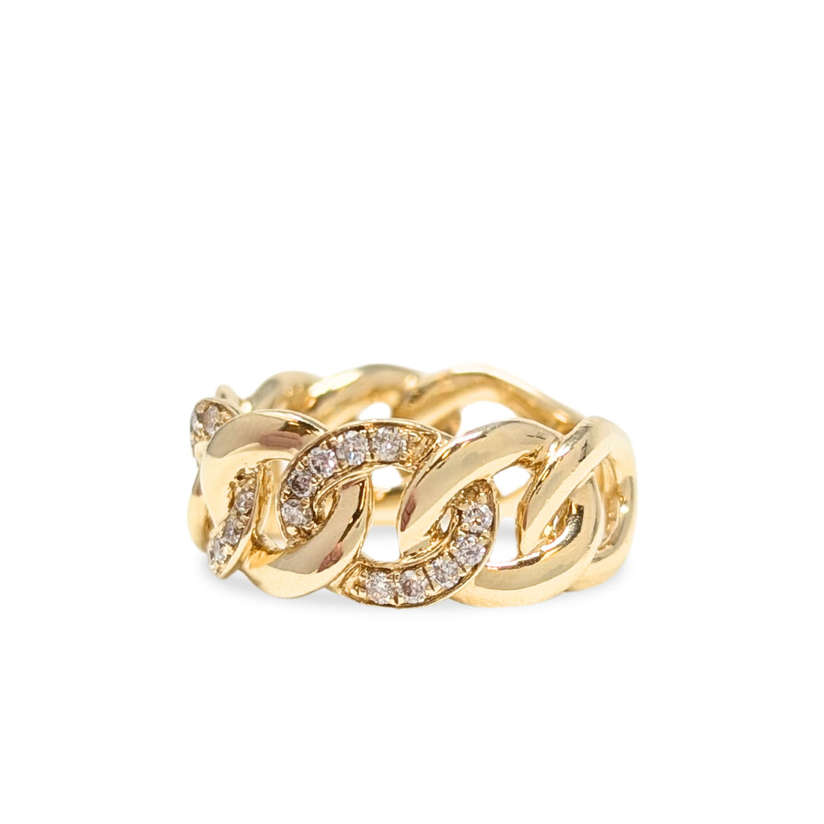 14K Gold & Diamond Link Ring - Size 6