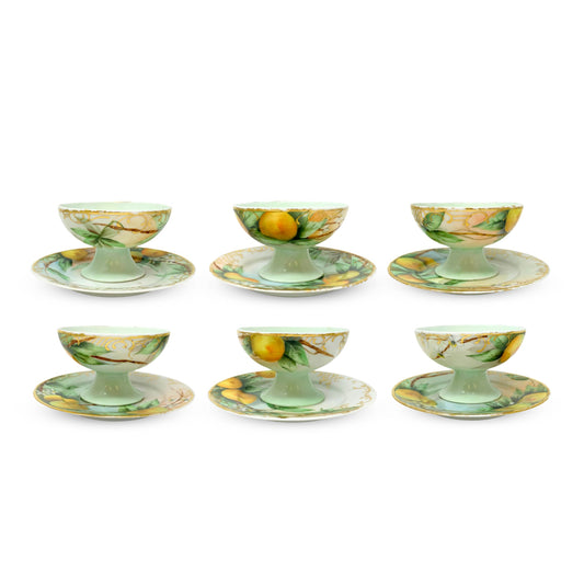 Limoges France Set of 6 Lemon Sorbet Bowls/Saucers (12pcs)