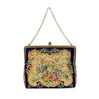 European Petit Point Evening Bag w/Enameled Metal Frame & Stone Clasp