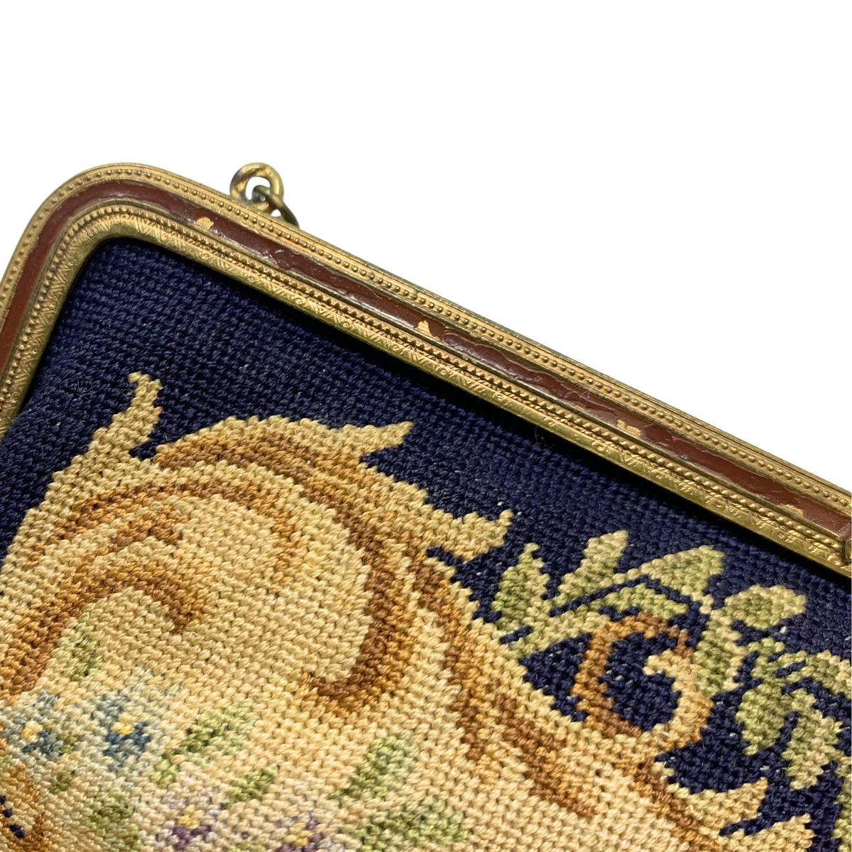 European Petit Point Evening Bag w/Enameled Metal Frame & Stone Clasp