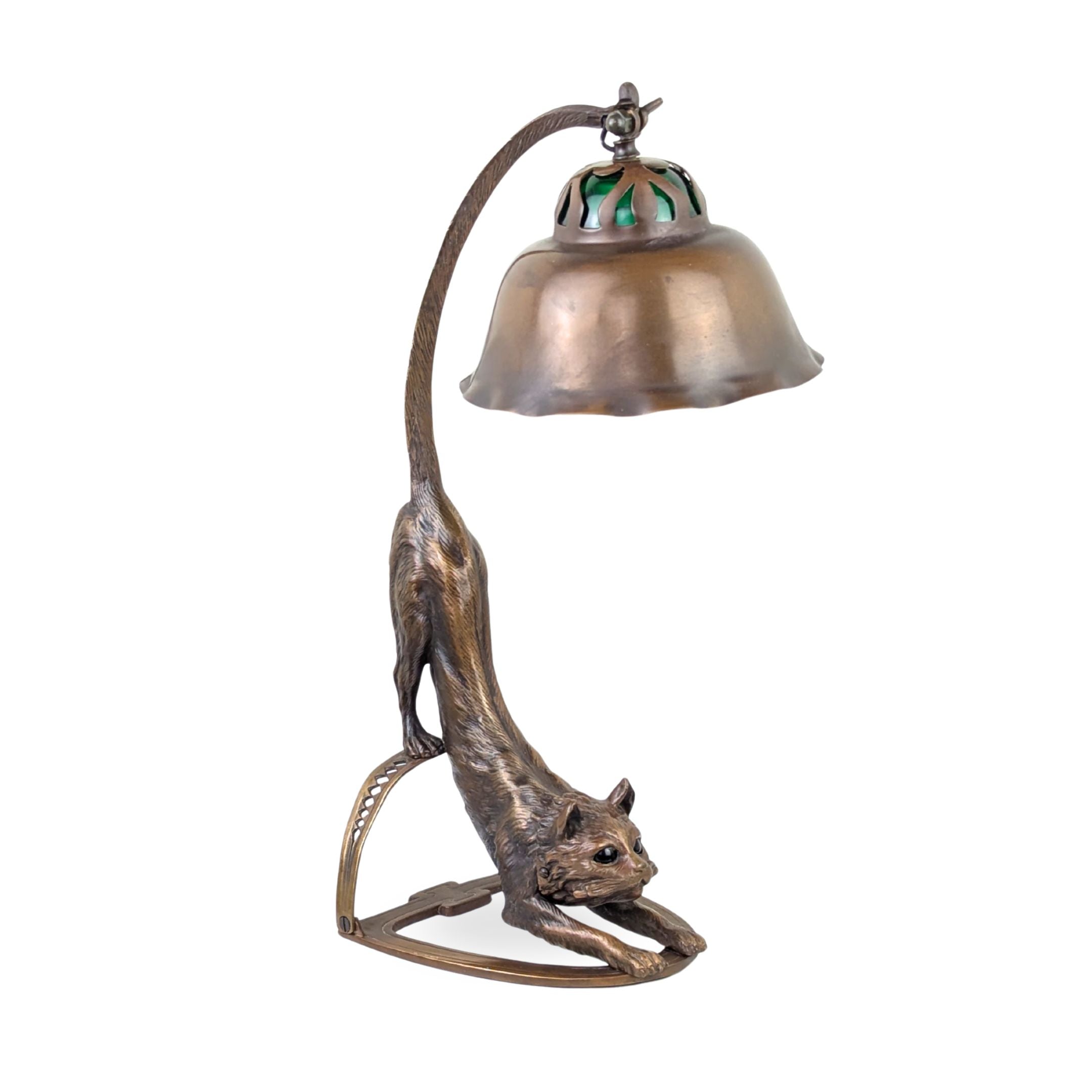 European Cast Bronze Stretching Cat Lamp, Early-Mid 20th C